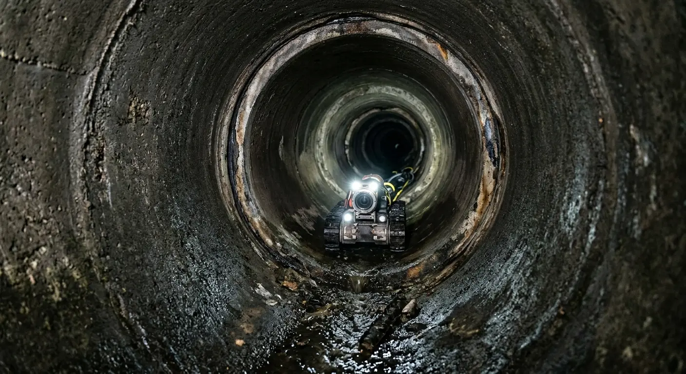 Robotic sewer camera inspecting pipe interior for Sewer Line Cleaning in Cumberland